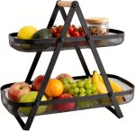 2 Tier Fruit Basket Stand Black Mesh Countertop Organizer Iron Fruits vegetables Kitchen Rack