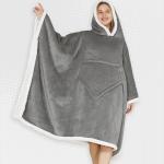 Adults Dark Grey 2 In 1 Hooded Poncho Blanket