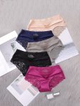 5PCS Contrast Lace Briefs Seamless Comfy Scallop Trim Semi-sheer Panties Women's Lingerie & Underwear