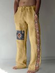 Men's Stylish Loose Cotton Blend Geometric Pattern Pants With Pockets Casual Breathable Comfy Trousers For City Walk Street Hang