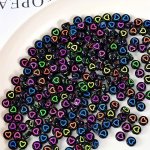 100PCS Acrylic Beads Black Base Colorful Love Heart Pattern Beads Round Loose Beads For Bracelet Diy Beaded Handmade Necklace Je
