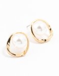 Goldair Gold Pearl Twisted Ring Stud Earrings