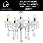 Polished Chrome Crystal Chandelier With Glass Shades - 5 Lights
