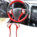 Muxee Steering Wheel Button Frame For Nissan Altima 2013 2014 2015 2016 2017 2018 - Abs Wine Red Sport Steering Wheel Frame Cove
