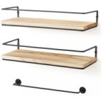 Rustic Wood Floating Shelves Wall Mounted Set With Towel Rack