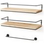 Rustic Wood Floating Shelves Wall Mounted Set With Towel Rack