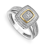 Yellow Gold & Sterling Silver Diamond Rectangle Ring