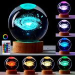 3.15 Inch Galaxy Crystal Ball Lamp 3D Solar System Crystal Ball Night Light With Wooden Base 16 Colors Change With Remote Contro