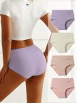4PCS Solid Seamless Briefs Simple Comfy Breathable Stretchy Intimates Panties Women's Lingerie & Underwear
