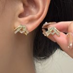 Elegant Bowknot Heart Stud Earrings With Pave Zirconia Hypoallergenic 925 Sterling Silver Post Alloy Fashion Jewelry For Women V