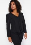 LaCie Lace V-neck Buttoned Plus Size Woven Blouse - Black