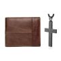 Men's Gift Set -genuine Leather Men's Wallet & Crosschain Necklace