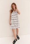 A-line Throw-on Dress - White & Patterned