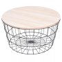 H&s - Loft Style Wire Side Table With Wooden Top