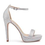 Silver Stiletto Ankle Strap Sandal