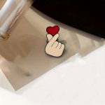 Cute Cartoon Finger Heart Enamel Pin Alloy Brooch For Couples Metal Badge Accessory For Bags Casual Style Unisex Jewelry Decor