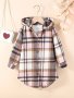 Toddler Girls Classic Plaid Hooded Longline Button Front Long Sleeve Outerwear For Spring And Autumn Party