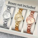 Elegant 3PCS Women's Quartz Watch Set - Casual Round Analog With Steel Band Shockproof Japanese Movement