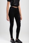 Sissy Boy Sinclair: Mid-waist Skinny With Rip And Repair With Sequin - Black