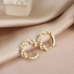 Tiny Twisted Imitation Pearl Design Hoop Earrings Copper Jewelry Vintage Elegant Style Suitable For Women Daily Dating Earrings