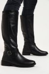 Ladies Knee High Black Boot Side Buckle