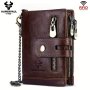 Cowhide Leather Men's Wallet Coin Purse Rfid Small Card Holder Fashion Chain Hasp Male Vintage Pocket Ideal Gift For Men