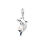 Charm Pendant Dolphin With Pearl Silver