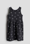 Patterned Cotton Dress - Dark Grey Bows