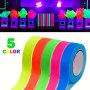 5PCS Fluorescent Neon Tape Uv Black Light Reactive Non-waterproof Vinyl-coated Fabric Ideal For Party Decoration Halloween Arts And Crafts - 5M X 12.7MM Each