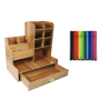 Contemporary Wooden Desk Organiser With 18 Felt Tip Colouring Pens