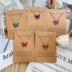 1PC Bohemian Colorful Butterfly Pendant Alloy Necklace Simple Clavicle Chain Exquisite Holiday Gift For Teen Girls