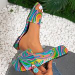 Women's Abstract Color Slide Sandals Fashion Square Open Toe Flat Summer Shoes Lightweight Slide Sandals