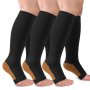 3 Pairs Open Toe Compression Socks Knee-high Stockings For Women & Men Enhanced Circulation Support Breathable For Running Cycling Travel & Hiking