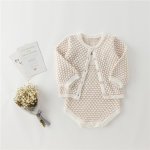 Cream And Beige Knitted Romper And Cardigan