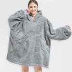 Unisex Grey Oversized Plush Hooded Blanket - Large