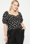 Plus Puff Sleeve Top With Buckle Detail - Black & White