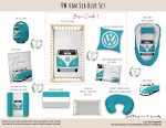 Cot Duvet Bedding Vw Van Beetle Vintage Sea Blue Set