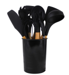 12 Piece - Silicone Kitchen Utensil Set With Wooden Handles - Black