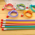 10 20PCS 17.78 Cm Flexible Pencils Soft Novelty Pencil. Multi Colored Striped Soft Pencil With Eraser Graduate Gift School Prize