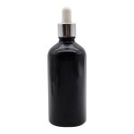 100ML Black Glass Aromatherapy Bottle With Pipette - White & Silver Collar 18 110