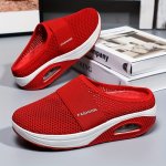 Women's Solid Color Mesh Sneakers Soft Sole Platform Air-cushion Walking Shoes Half Drag Breathable Daily Shoes