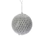 Xmas Ball With Glitter Net Design. Polyfoam 8CM. Silver