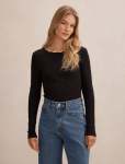 Rebecca Scallop Long Sleeve Top - XL Black porcelain