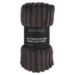 Inspired Charcoal Fat Ribbed Flannel Fleece Throw 150 X 180CM