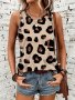 Chic Leopard Print Sleeveless Tank Top For Women - Casual Crew Neck Stretchy & Machine Washable