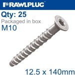 Concrete Screwbolt M10 12.5X140MM Csk Head Zinc Box Of 25