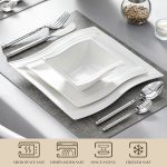 Smartware Luxury Plates And Bowls Sets 12-PIECE Ivory White Square Dinnerware Sets For 4 Porcelain Dish Set With Dinner Plates D