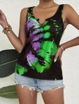 Vintage Tie-dye Notch Neck Tank Top Casual Sleeveless Tank Top For Summer Women's Clothing