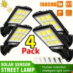 1 2 4 6 8PCS 2200W Outdoor Solar 108COB Sensor Street Light Human Sensor Courtyard Light With Remote Control Wall Light 1200 Lum