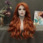 Imstyle Ginger Synthetic Lace Front Wig Long Wavy Synthetic Lace Front Wig Glueless Heat Resistant For Drag Queen Cosplay Party